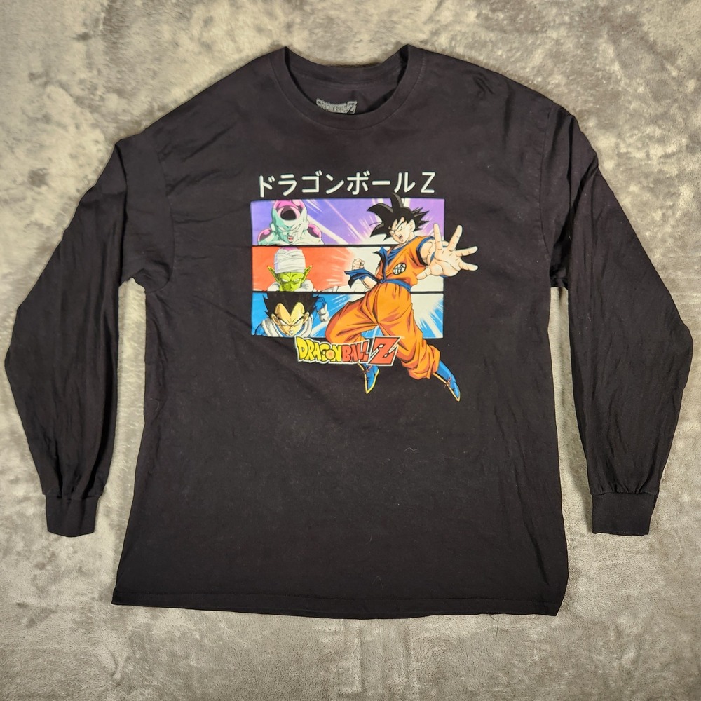 Dragon Ball Z Long Sleeve Shirt Mens XL Black Excellent Anime Graphic Tee